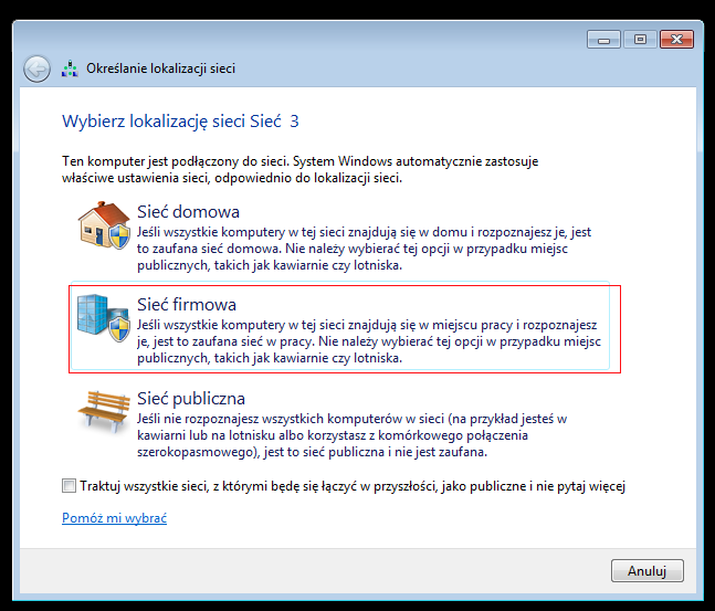 Typ sieci Windows 7 i starsze